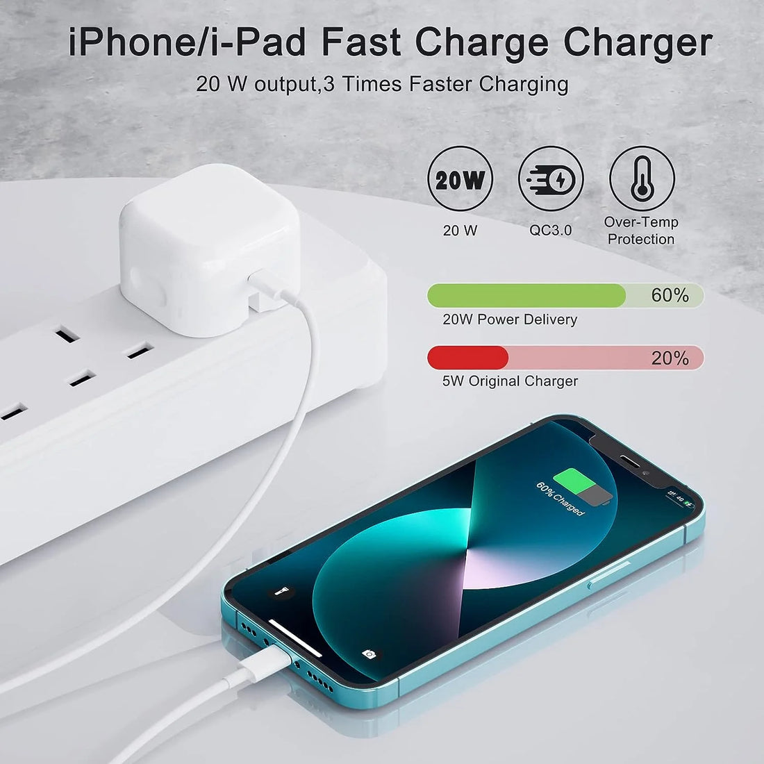3Pin 20w fast charging adapter (cable not included)