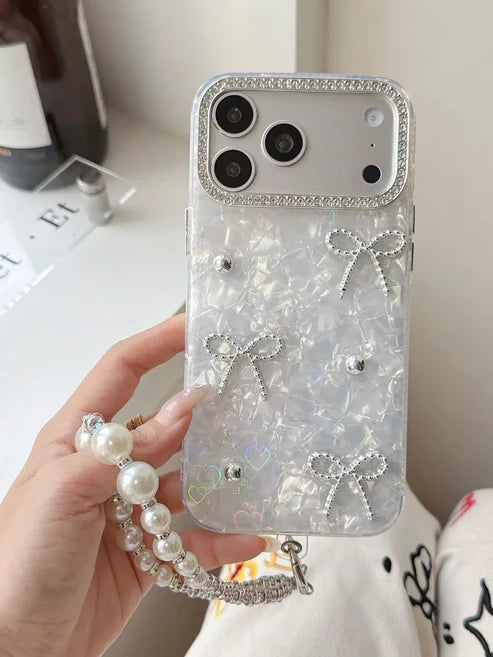 Glimmering Ribbon Stone Case with Phone Charm