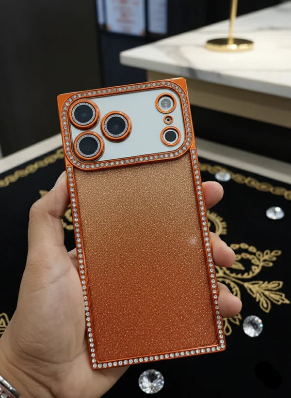 Orange Square Glitter Stones Case