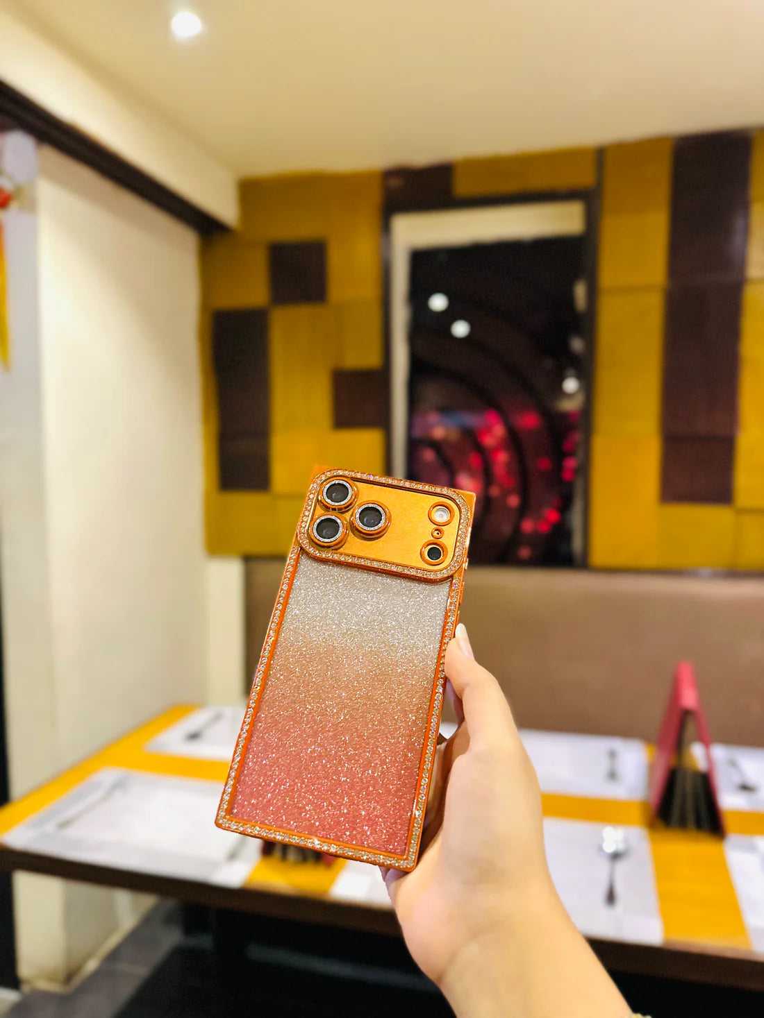 Orange Square Glitter Stones Case