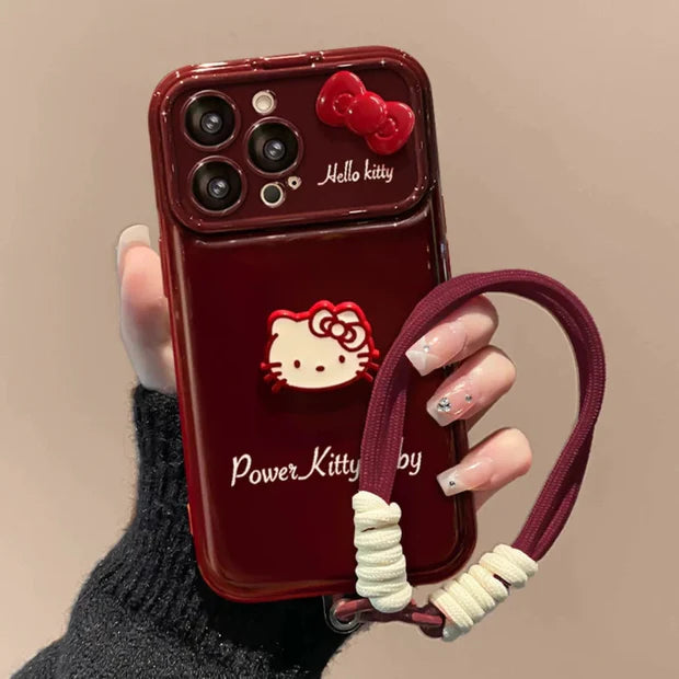 Hello Kitty Cute Cherry Mirror Case With Hanging Lanyard Chain